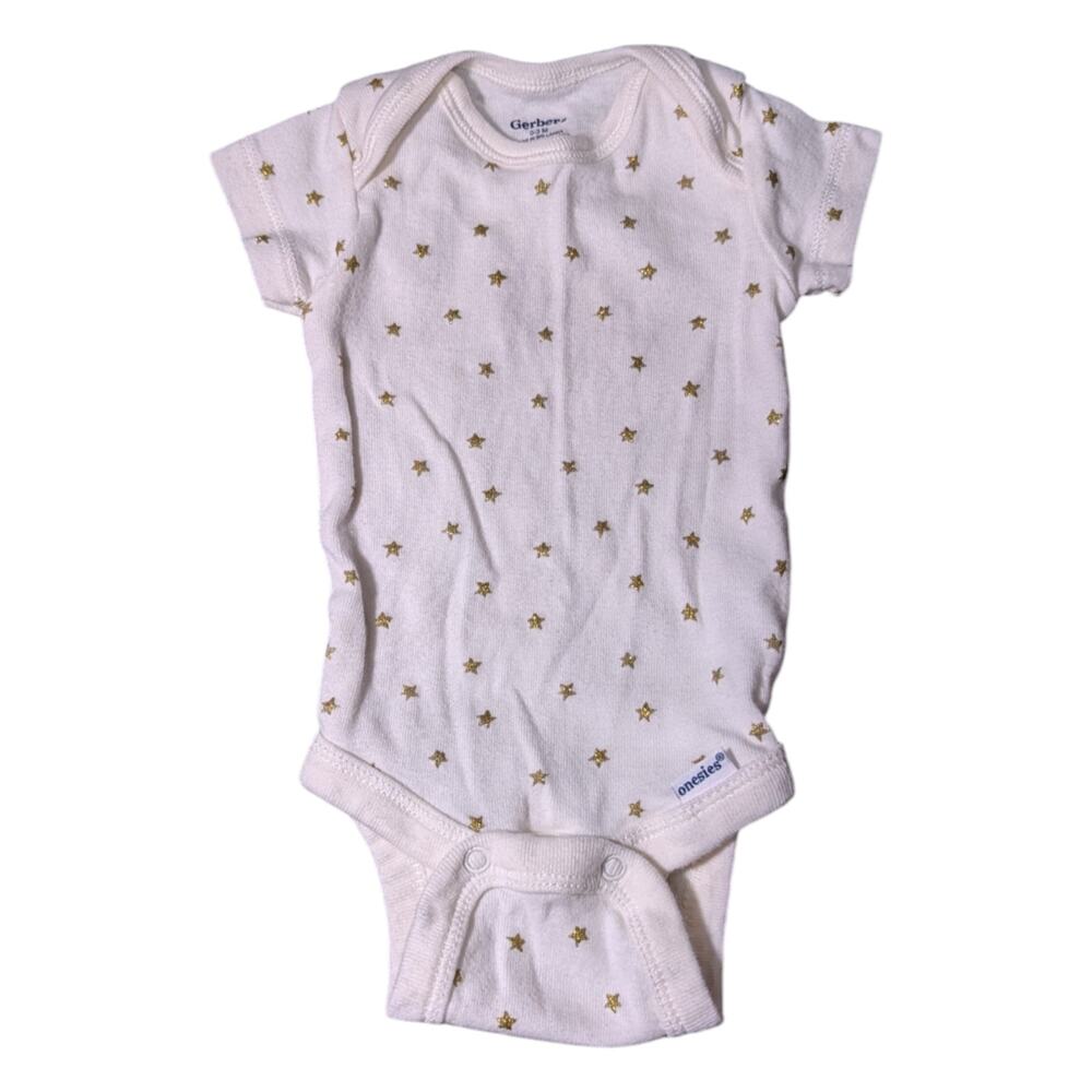 Gerber 0-3 Months Onesie White With Gold Stars Excellent Condition